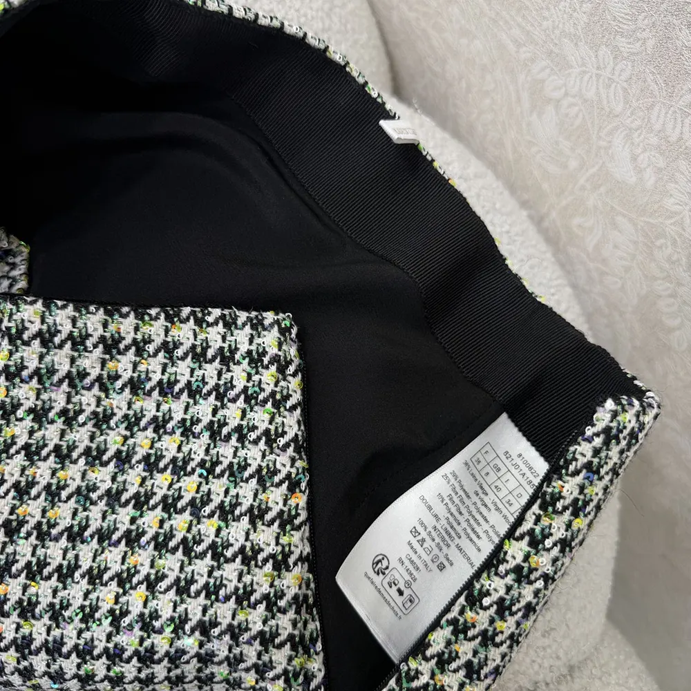 Dior Women Flared Miniskirt Black and White Houndstooth Virgin Wool Blend with Multicolor Sequins - image 8