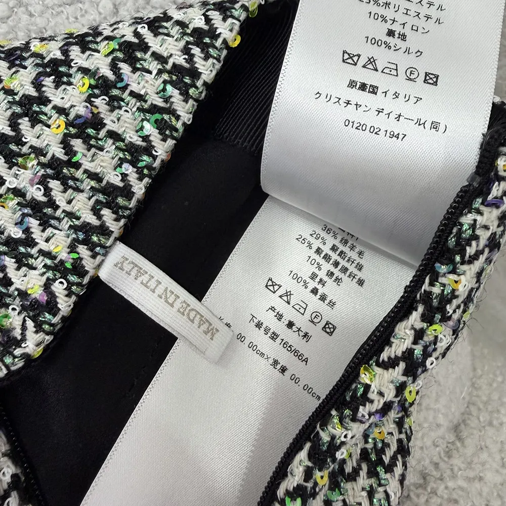 Dior Women Flared Miniskirt Black and White Houndstooth Virgin Wool Blend with Multicolor Sequins - image 9