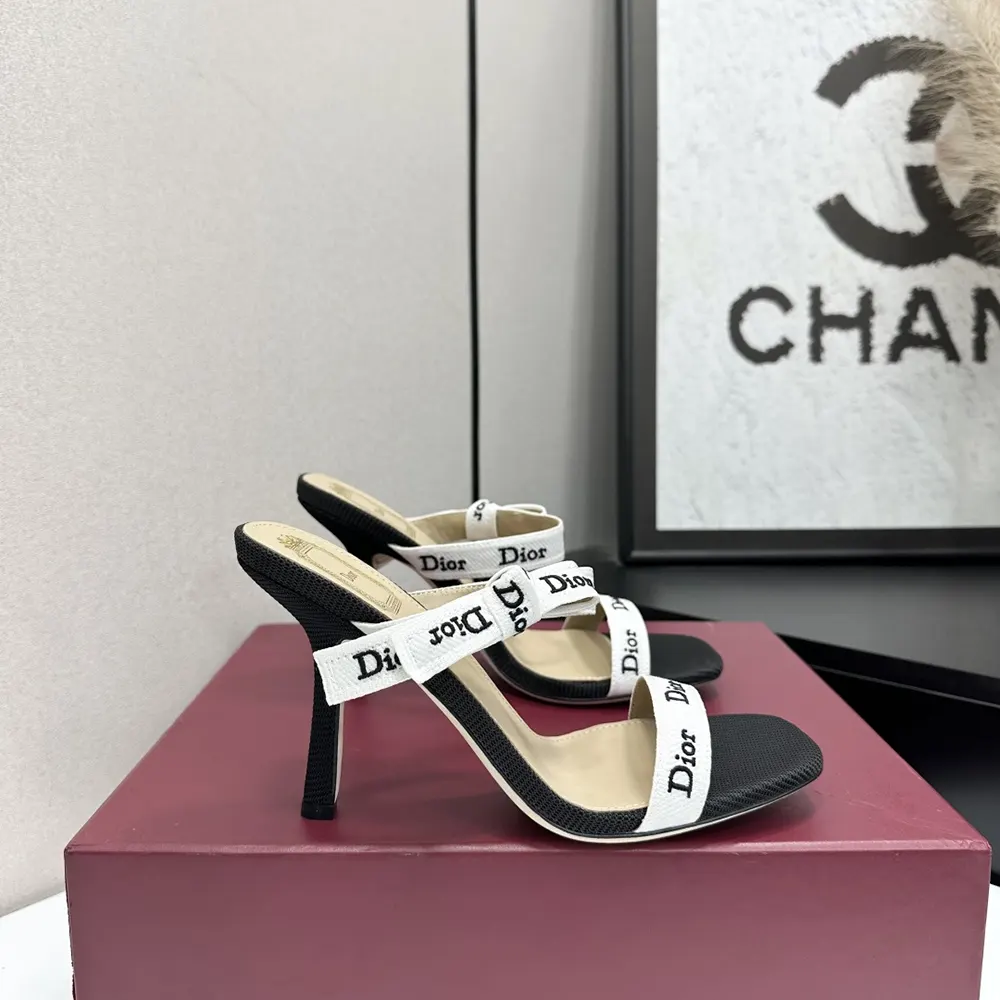 Dior Women Heeled Sandal with J’Adior Straps Black Embroidered Cotton - image 7