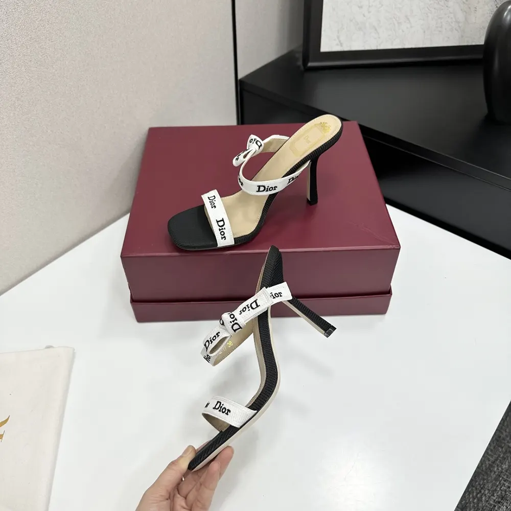Dior Women Heeled Sandal with J’Adior Straps Black Embroidered Cotton - image 5