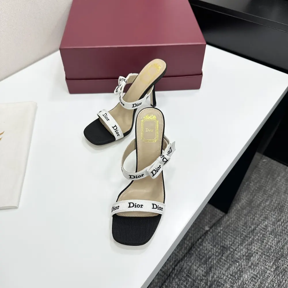 Close-up of J’Adior embroidered straps on Dior Women Heeled Sandal