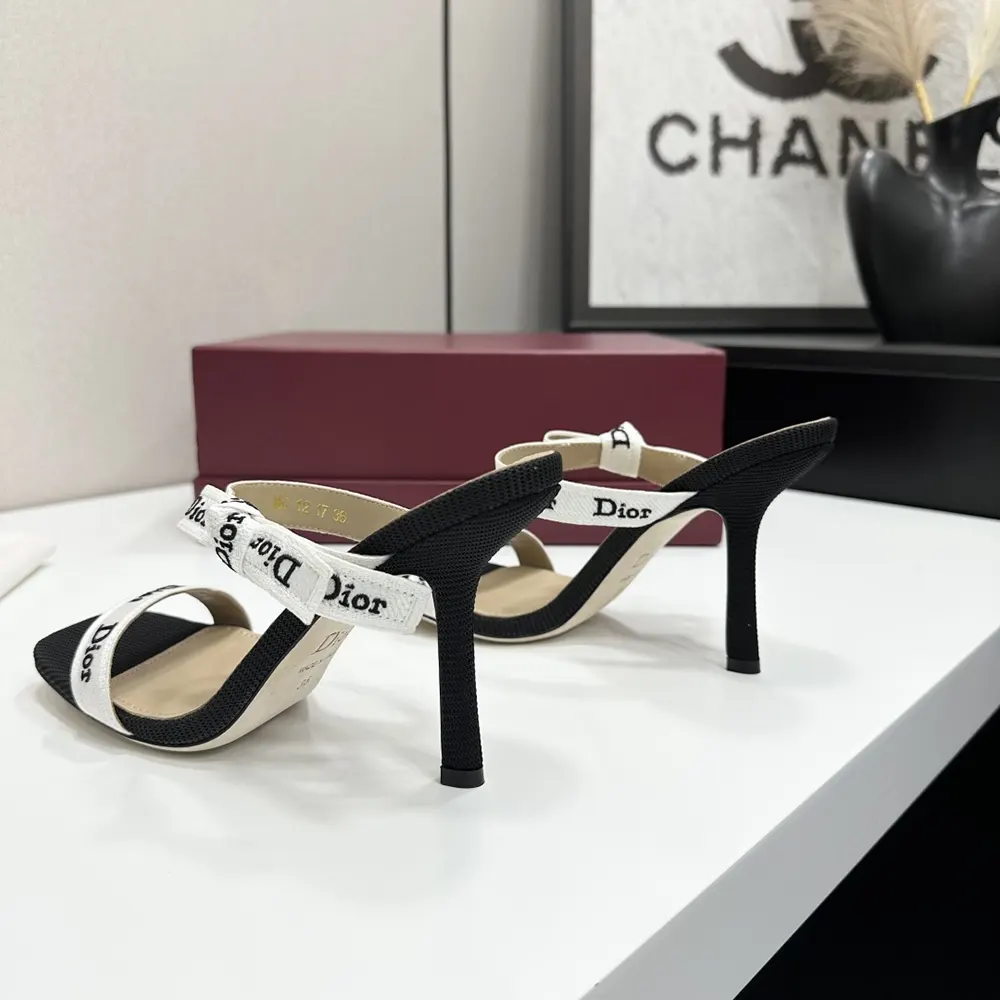 Dior Women Heeled Sandal with J’Adior Straps Black Embroidered Cotton - image 6