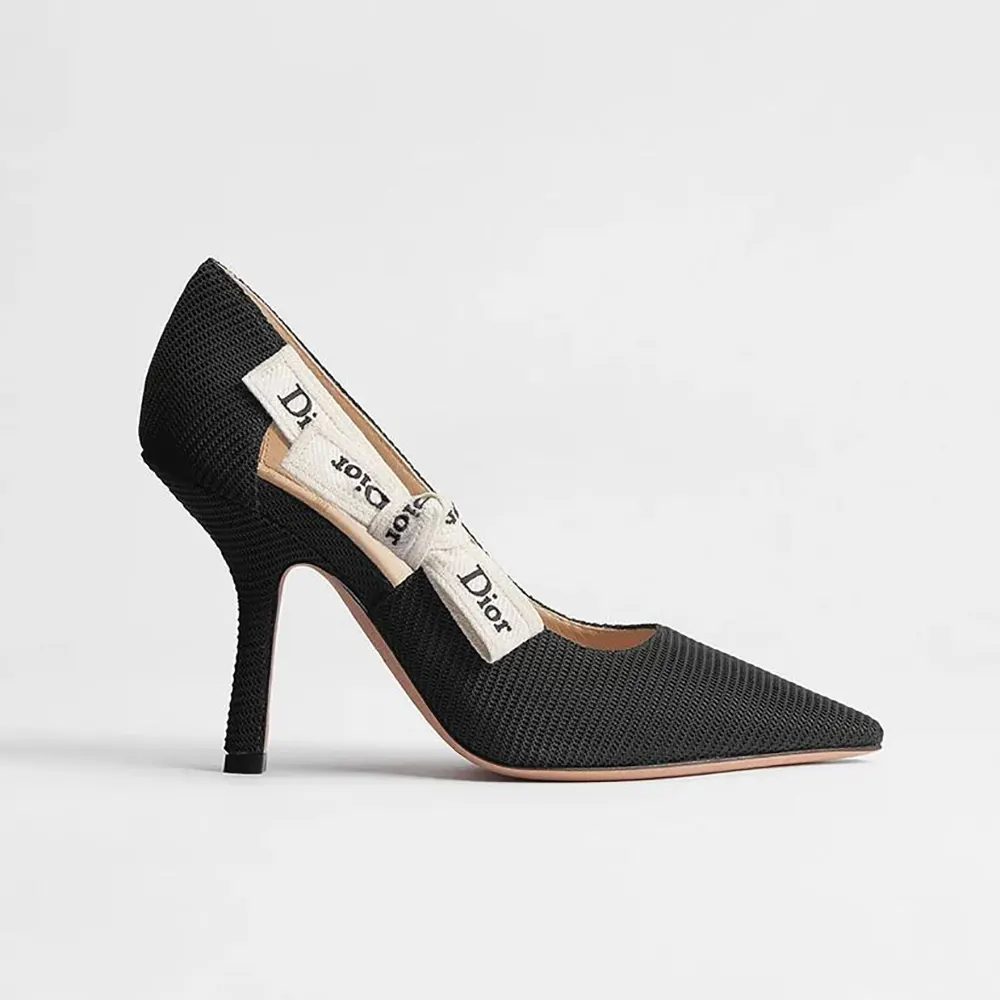 Side view of Dior Women J’Adior Pump Black Technical Fabric showing silhouette