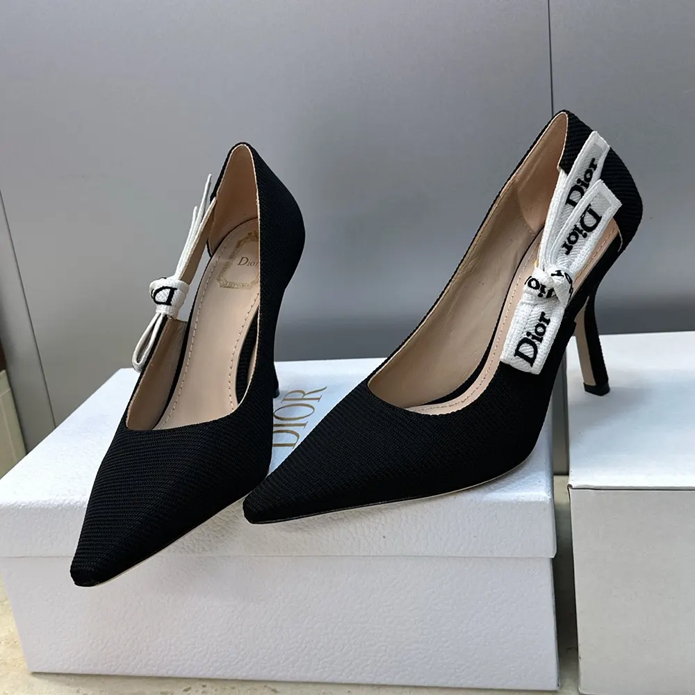 Top view highlighting black technical fabric upper of Dior Women J’Adior Pump