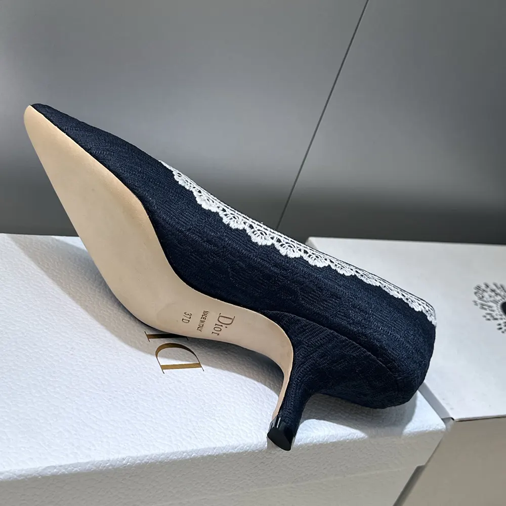Dior Women J’Adior Pump Blue Dior Oblique Embroidered Cotton and White Lace - image 10