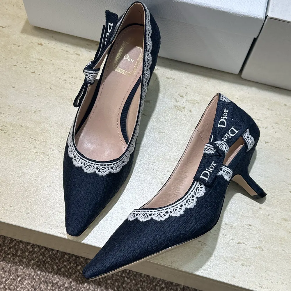 Dior Women J’Adior Pump Blue Dior Oblique Embroidered Cotton and White Lace - image 7
