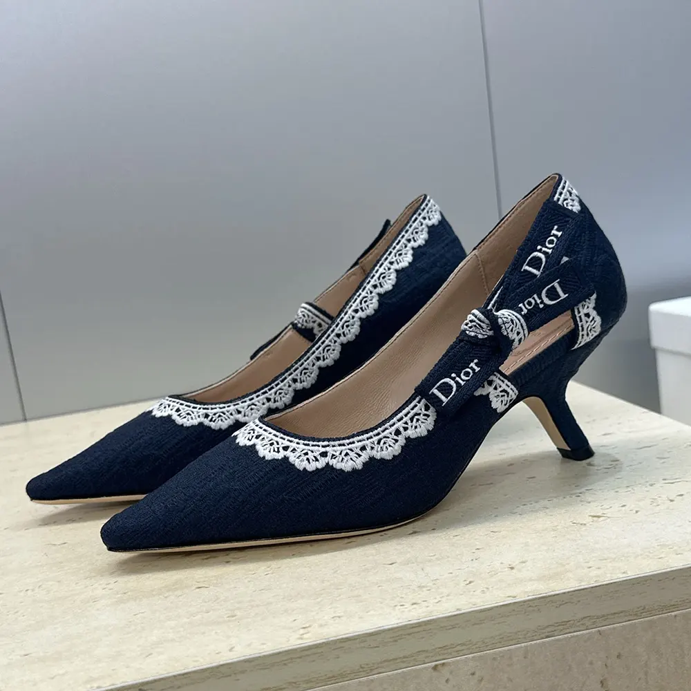 Dior Women J’Adior Pump Blue Dior Oblique Embroidered Cotton and White Lace - image 5