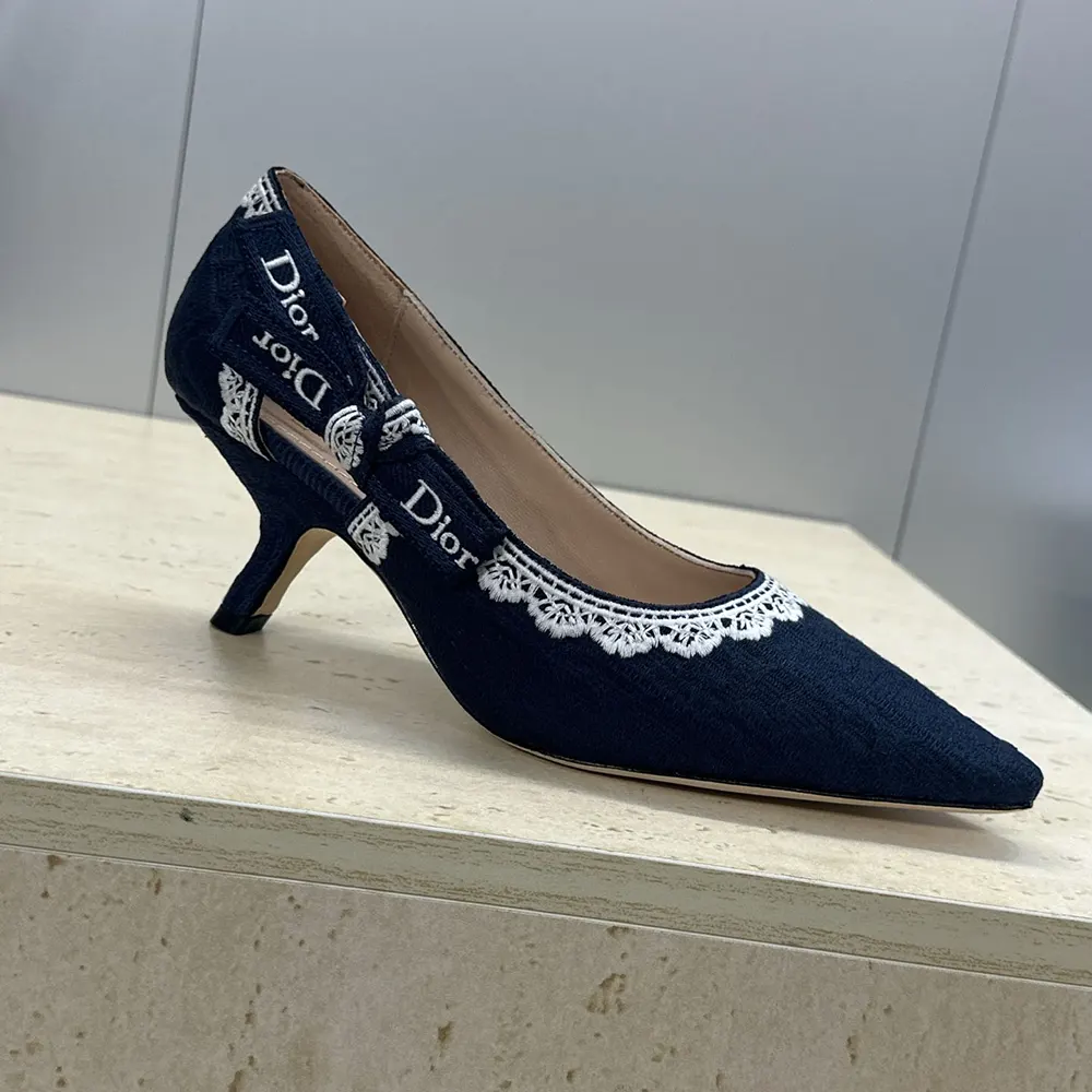 Dior Women J’Adior Pump Blue Dior Oblique Embroidered Cotton and White Lace - image 6
