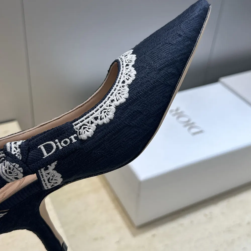 Dior Women J’Adior Pump Blue Dior Oblique Embroidered Cotton and White Lace - image 8