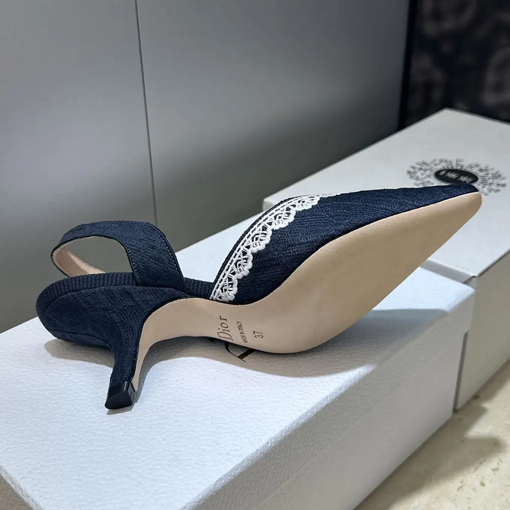 Dior Women J’Adior Slingback Pump Blue Dior Oblique Embroidered Cotton and White Lace - image 10