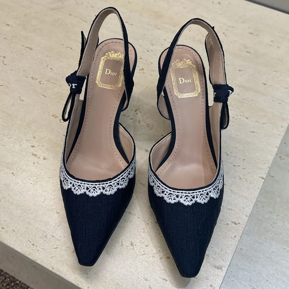 Dior Women J’Adior Slingback Pump Blue Dior Oblique Embroidered Cotton and White Lace - image 4