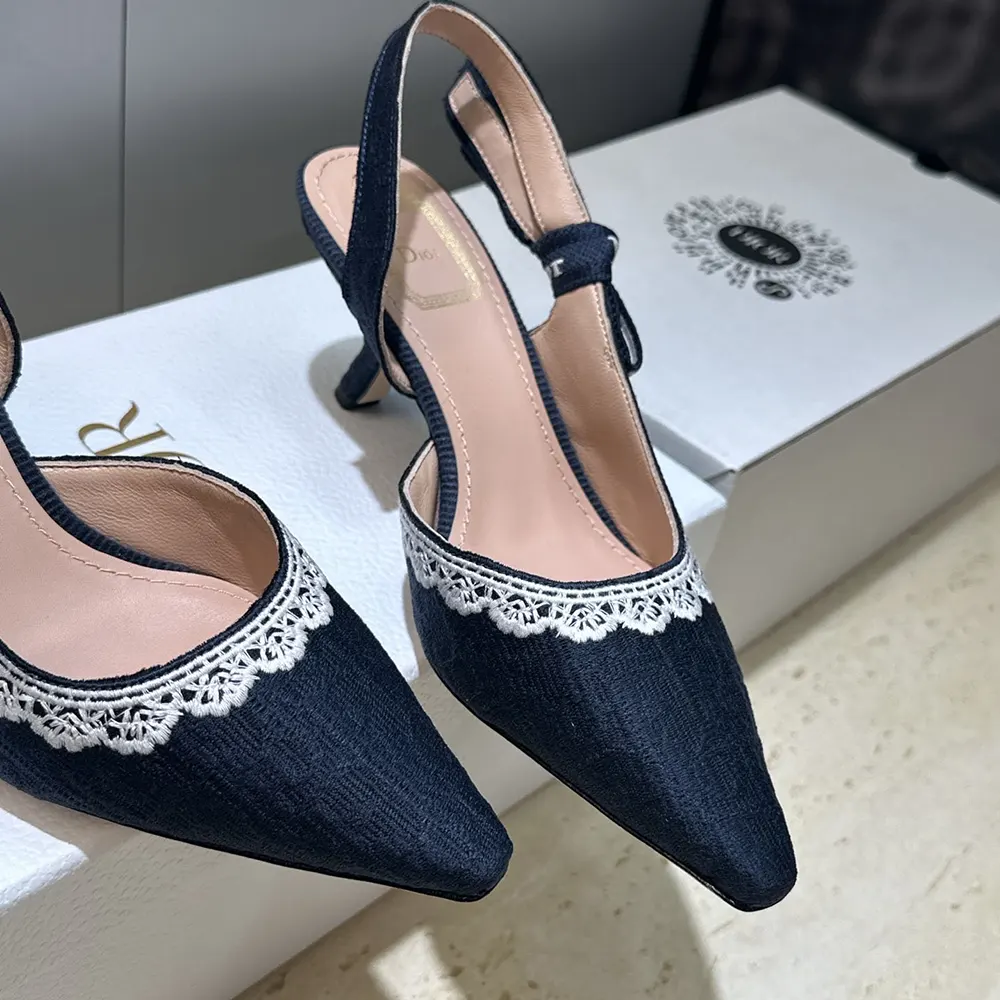 Dior Women J’Adior Slingback Pump Blue Dior Oblique Embroidered Cotton and White Lace - image 7