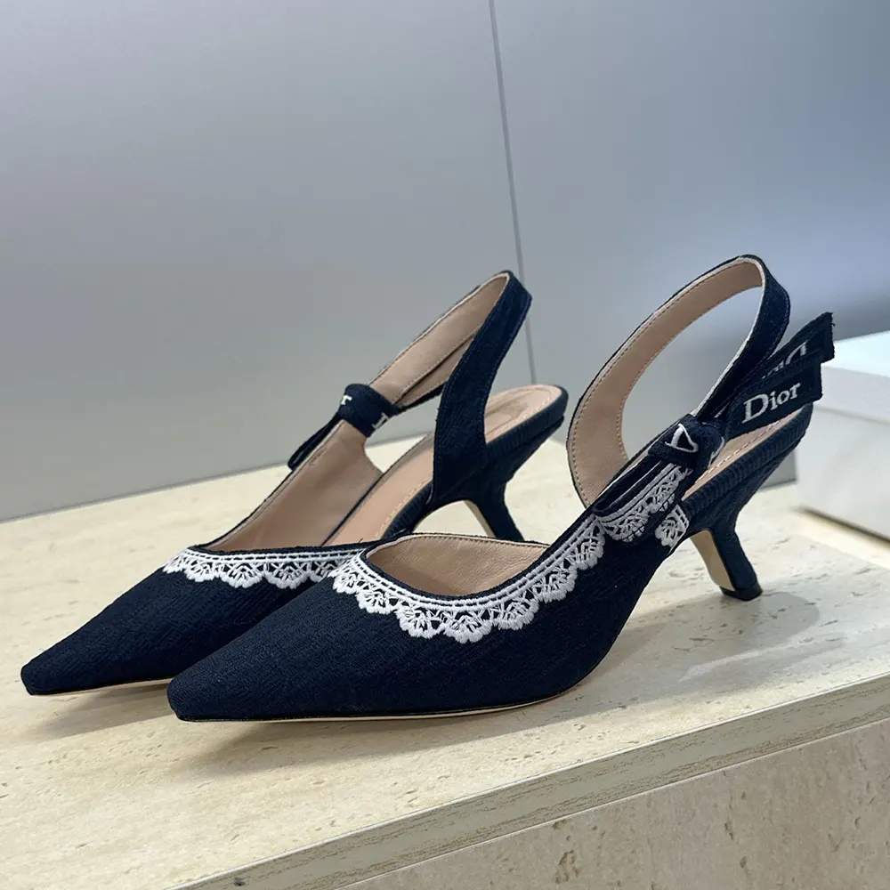 Dior Women J’Adior Slingback Pump Blue Dior Oblique Embroidered Cotton and White Lace - image 5