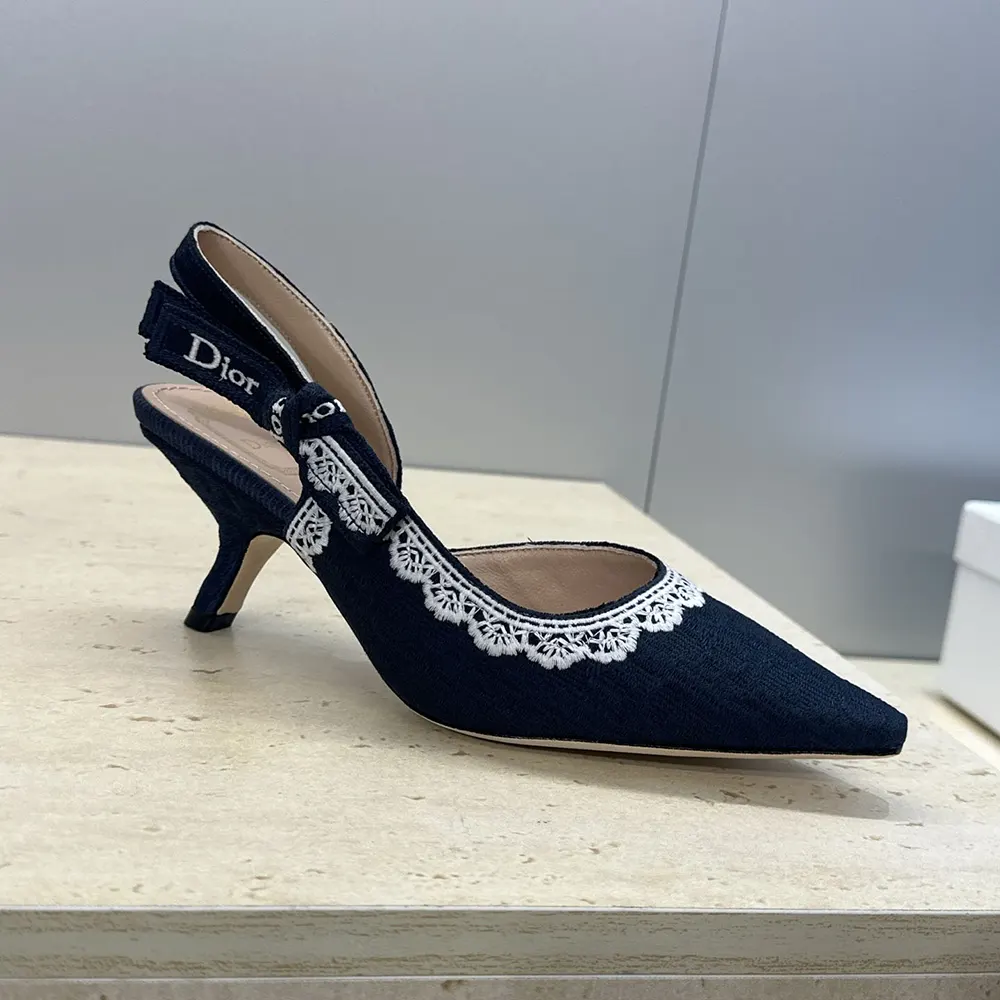 Dior Women J’Adior Slingback Pump Blue Dior Oblique Embroidered Cotton and White Lace - image 6