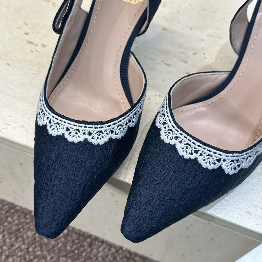 Dior Women J’Adior Slingback Pump Blue Dior Oblique Embroidered Cotton and White Lace - image 8