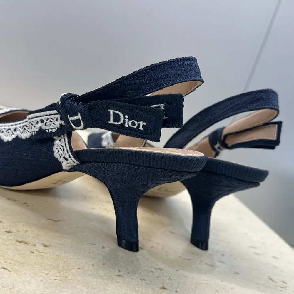 Dior Women J’Adior Slingback Pump Blue Dior Oblique Embroidered Cotton and White Lace - image 9