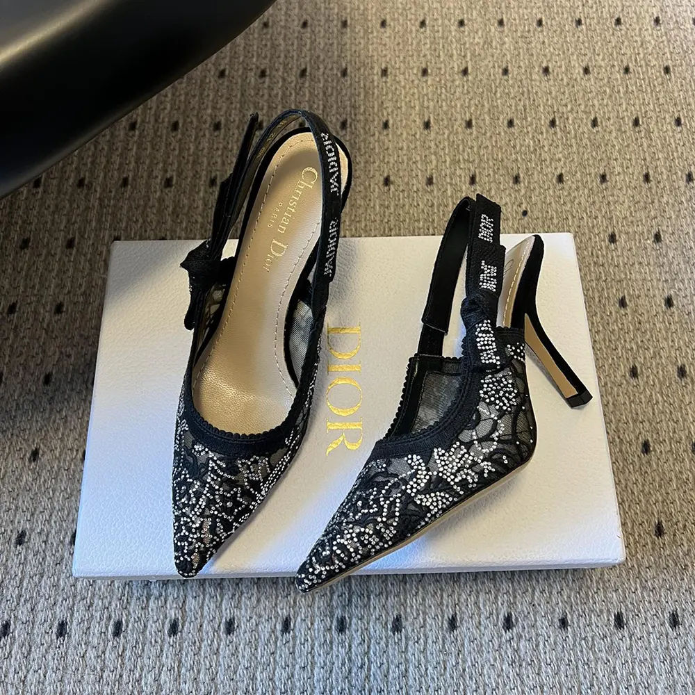 Dior Women J’Adior Slingback Pump Transparent Mesh Embroidered with Black Millefiori Motif - image 5