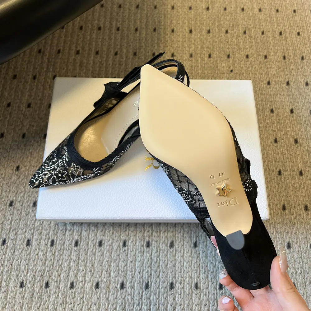 Dior Women J’Adior Slingback Pump Transparent Mesh Embroidered with Black Millefiori Motif - image 10