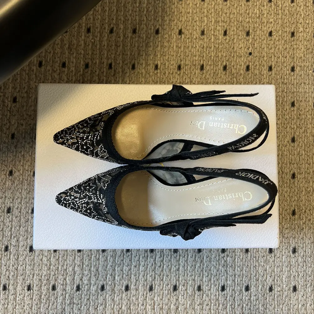 Dior Women J’Adior Slingback Pump Transparent Mesh Embroidered with Black Millefiori Motif - image 4
