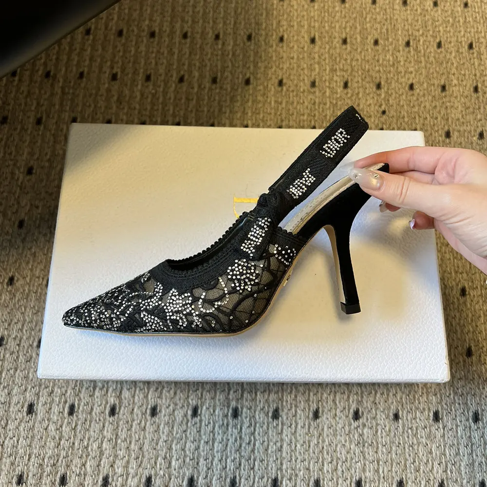 Dior Women J’Adior Slingback Pump Transparent Mesh Embroidered with Black Millefiori Motif - image 6
