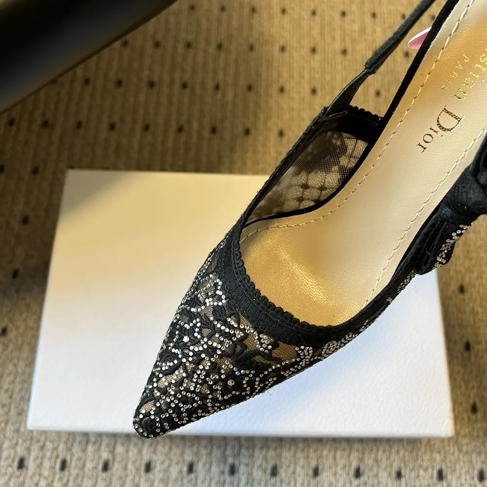 Dior Women J’Adior Slingback Pump Transparent Mesh Embroidered with Black Millefiori Motif - image 8
