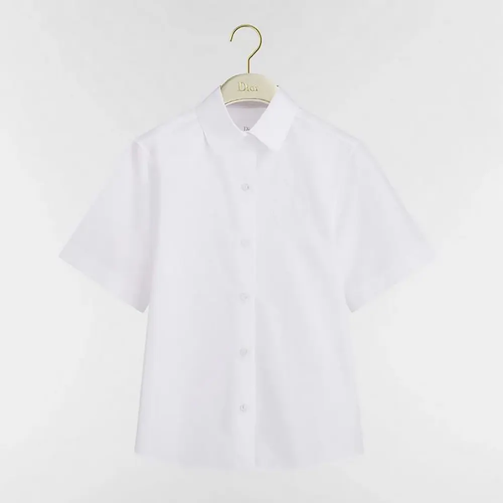Front view of Dior Women Médaillon Embroidered Short-Sleeved Blouse in white