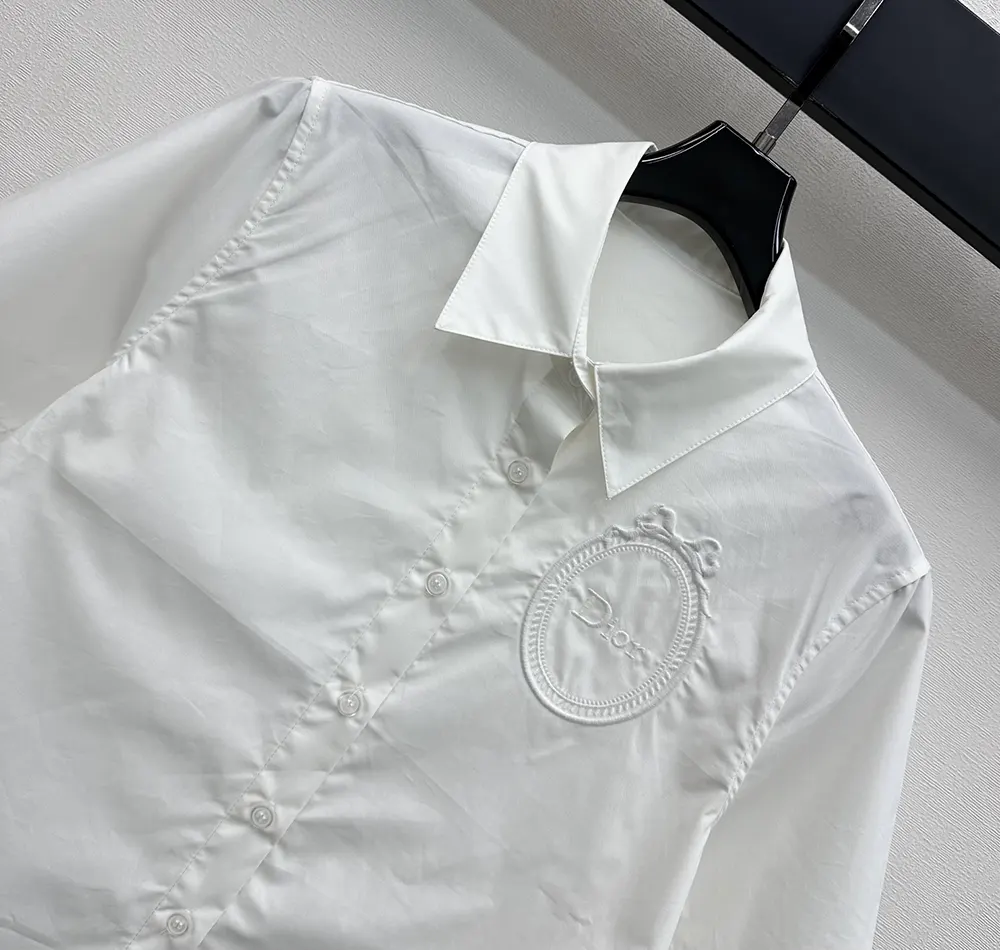Dior Women Médaillon Embroidered Short-Sleeved Blouse White Cotton Poplin - image 5