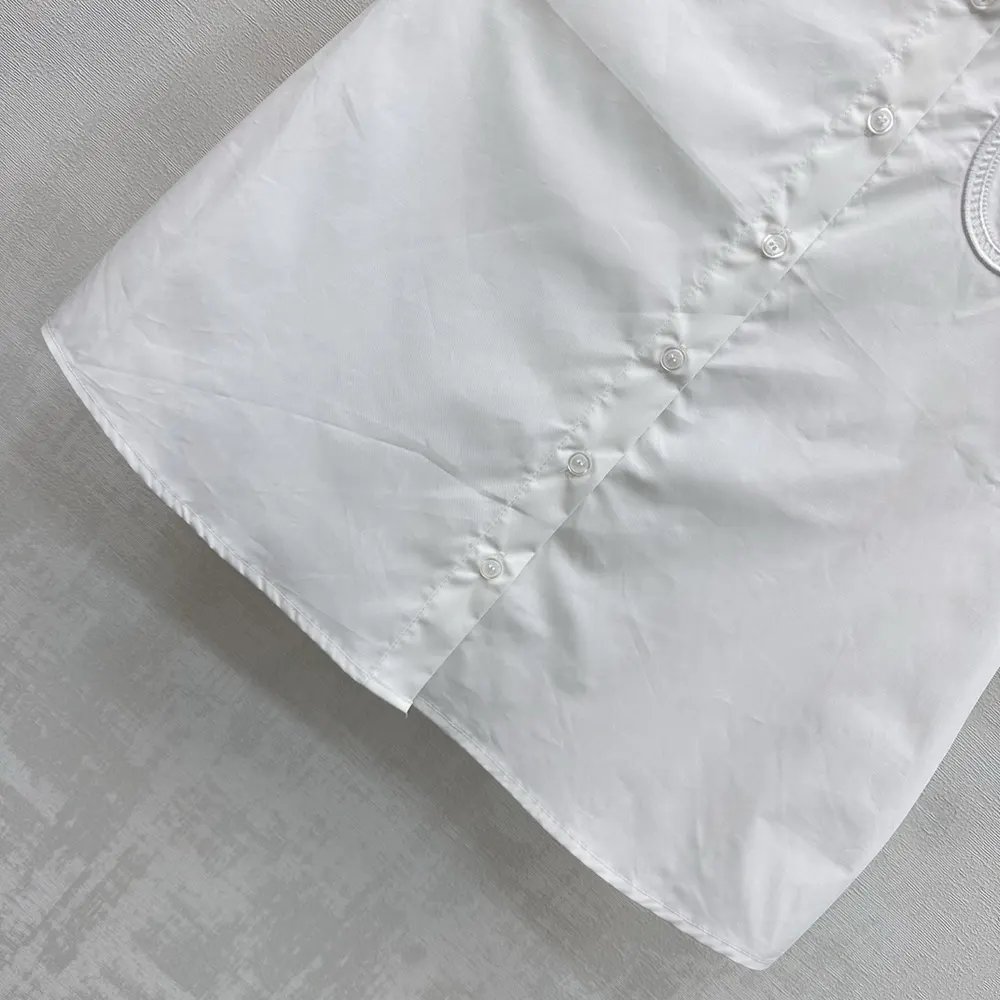 Dior Women Médaillon Embroidered Short-Sleeved Blouse White Cotton Poplin - image 9