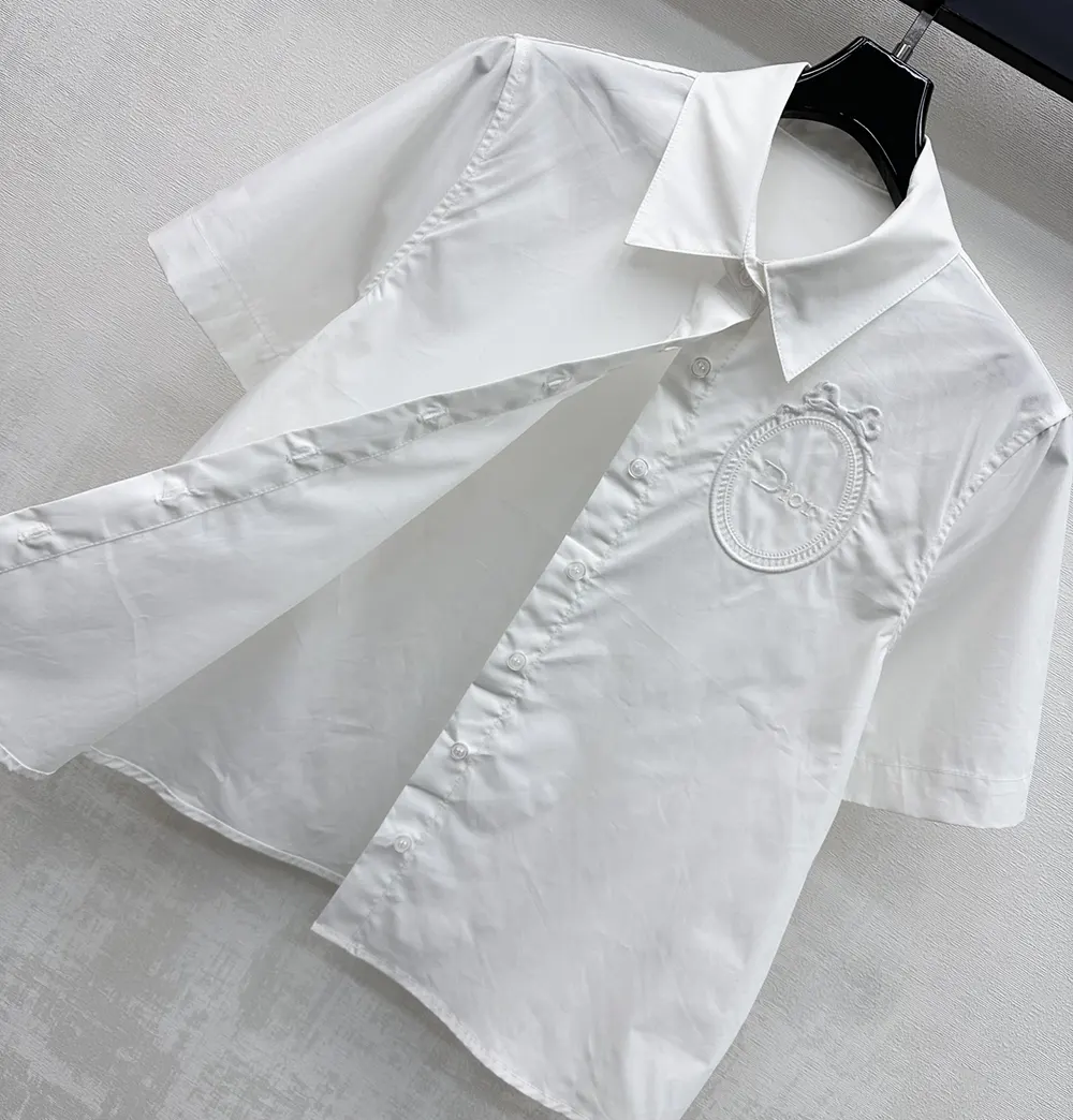 Dior Women Médaillon Embroidered Short-Sleeved Blouse White Cotton Poplin - image 6