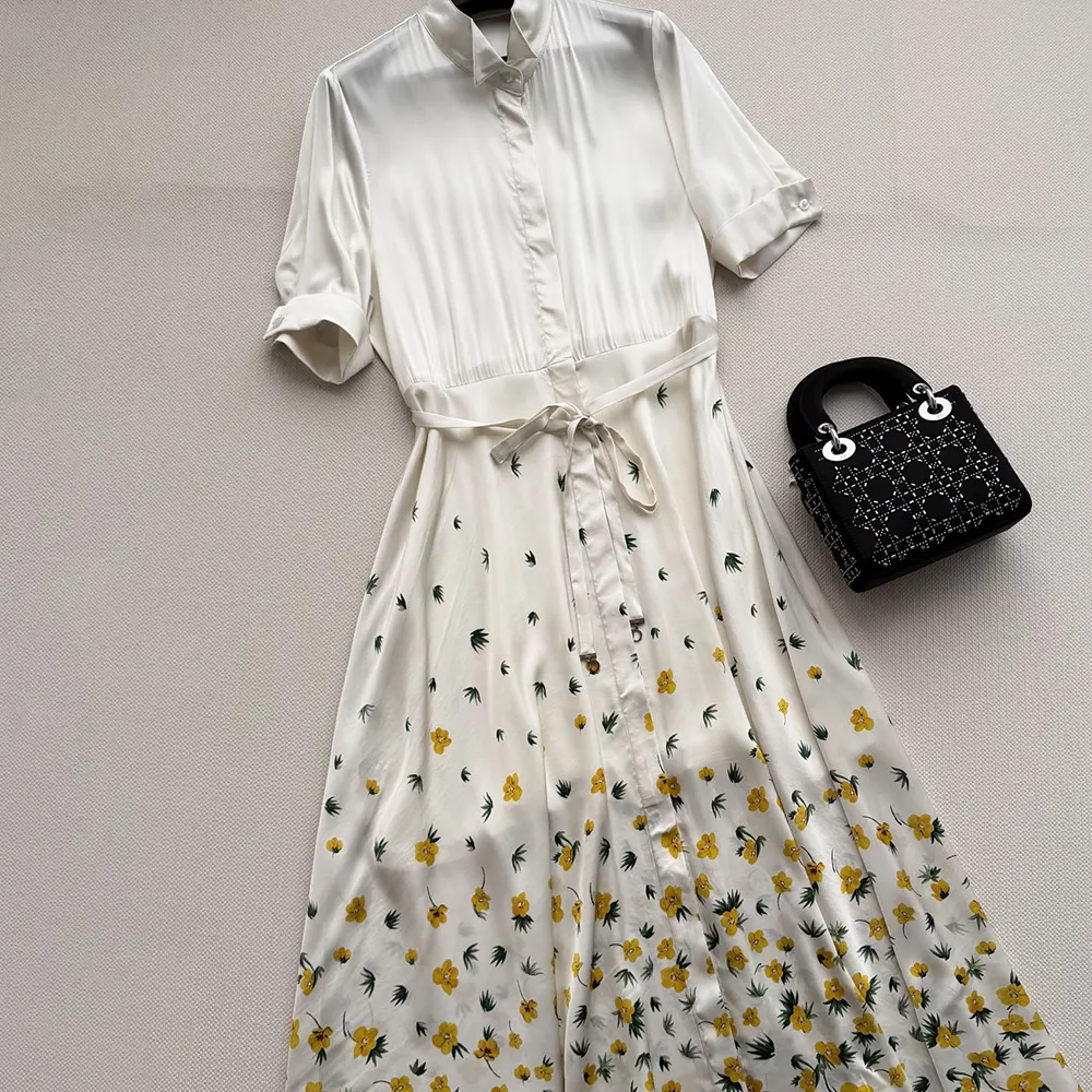 Dior Women Mid-Length Flared Shirtdress White Cotton Poplin with Yellow and Green Dior Buttercup Motif - image 4