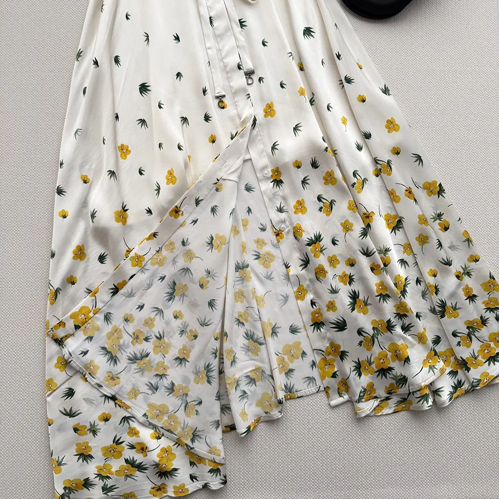 Dior Women Mid-Length Flared Shirtdress White Cotton Poplin with Yellow and Green Dior Buttercup Motif - image 7