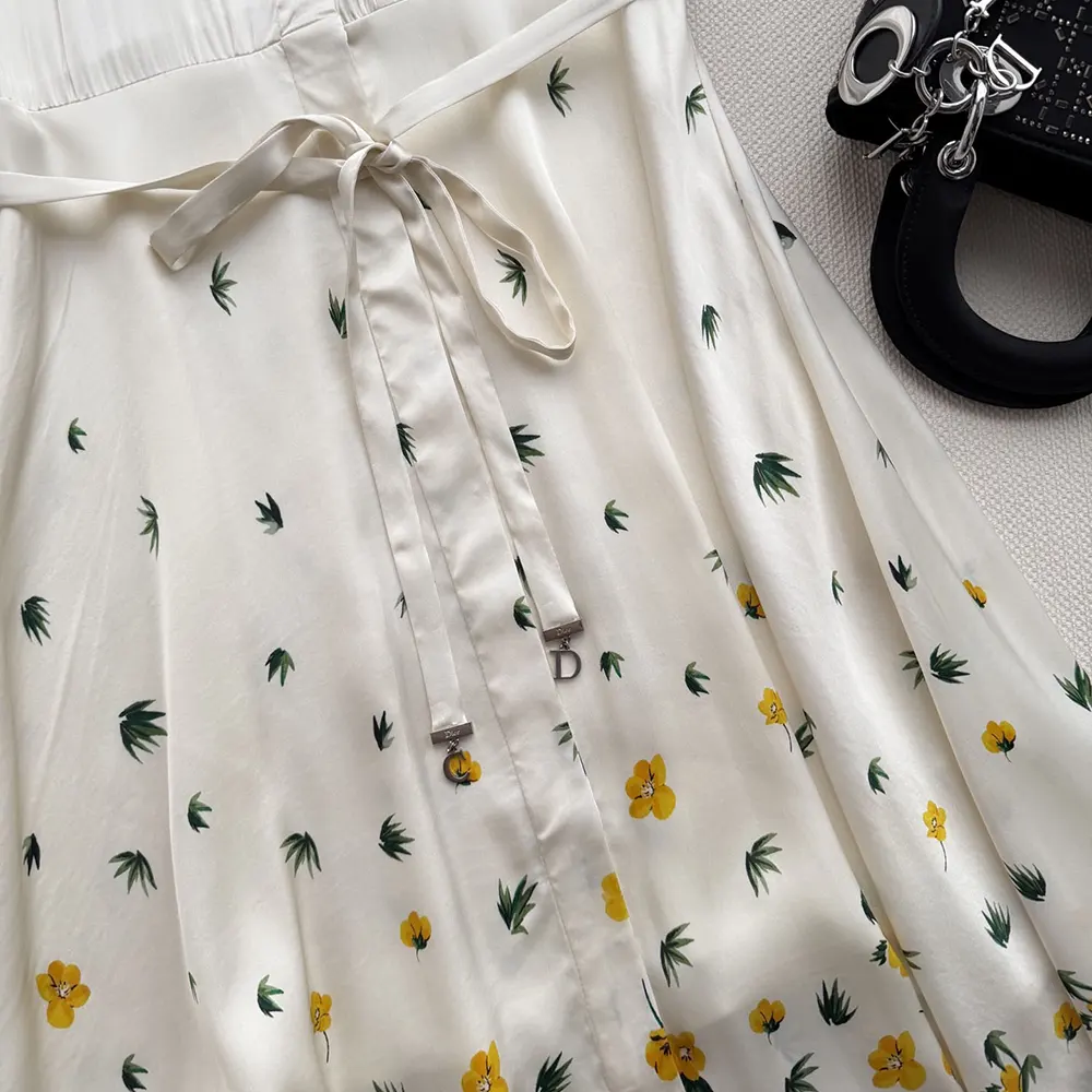 Dior Women Mid-Length Flared Shirtdress White Cotton Poplin with Yellow and Green Dior Buttercup Motif - image 9