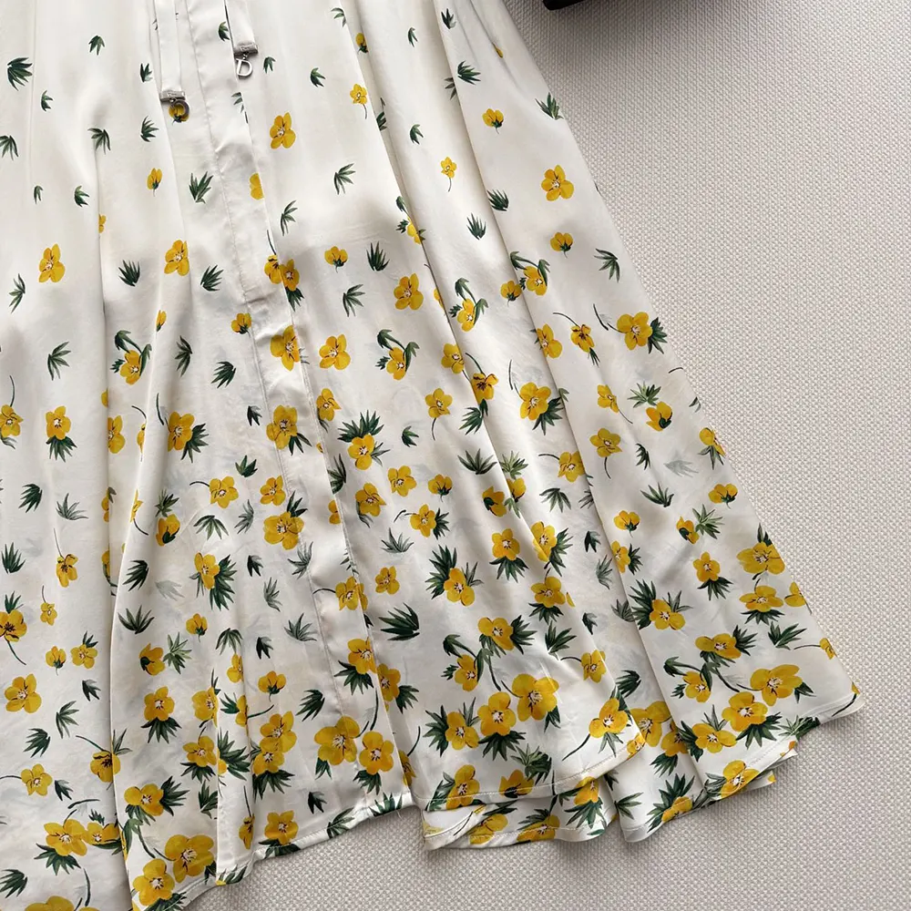 Dior Women Mid-Length Flared Shirtdress White Cotton Poplin with Yellow and Green Dior Buttercup Motif - image 8