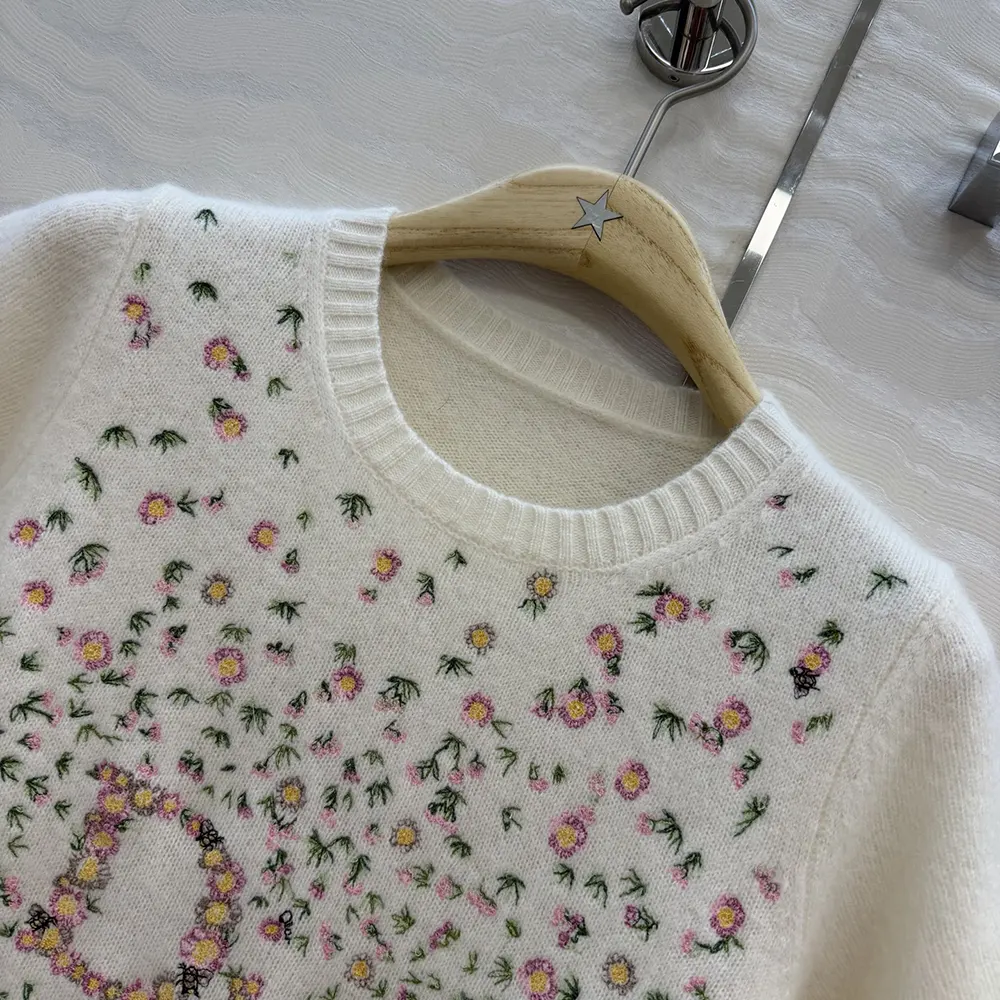 Dior Women Short-Sleeved Embroidered Sweater Multicolor Daisy Garden Cashmere Knit - image 5