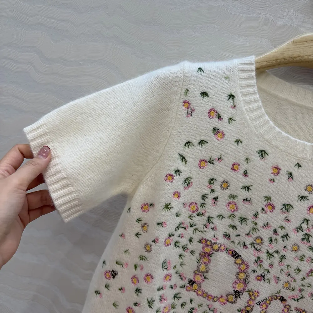 Dior Women Short-Sleeved Embroidered Sweater Multicolor Daisy Garden Cashmere Knit - image 6