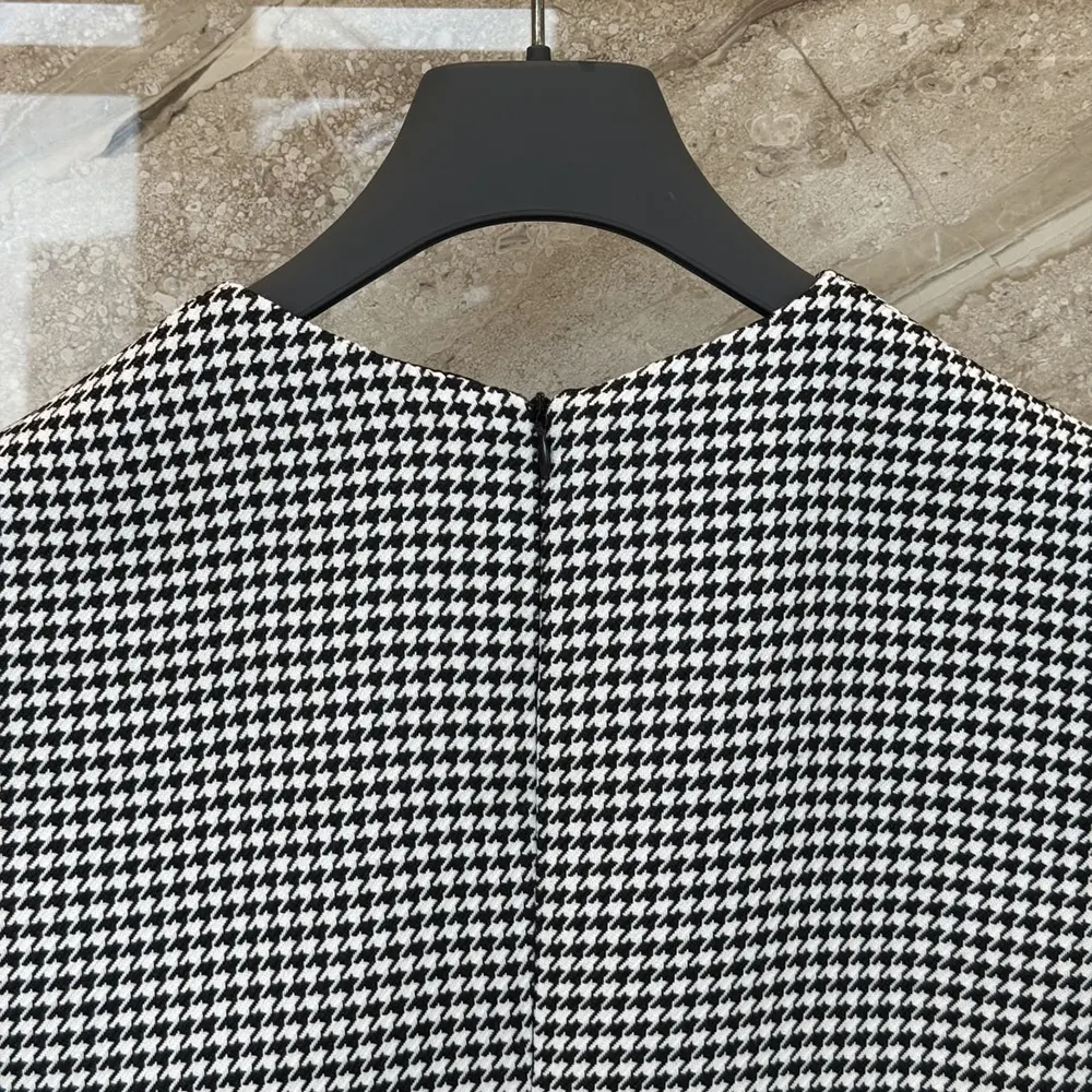 Dior Women Straight-Cut Short Dress Black and White Houndstooth Virgin Wool Blend - image 9