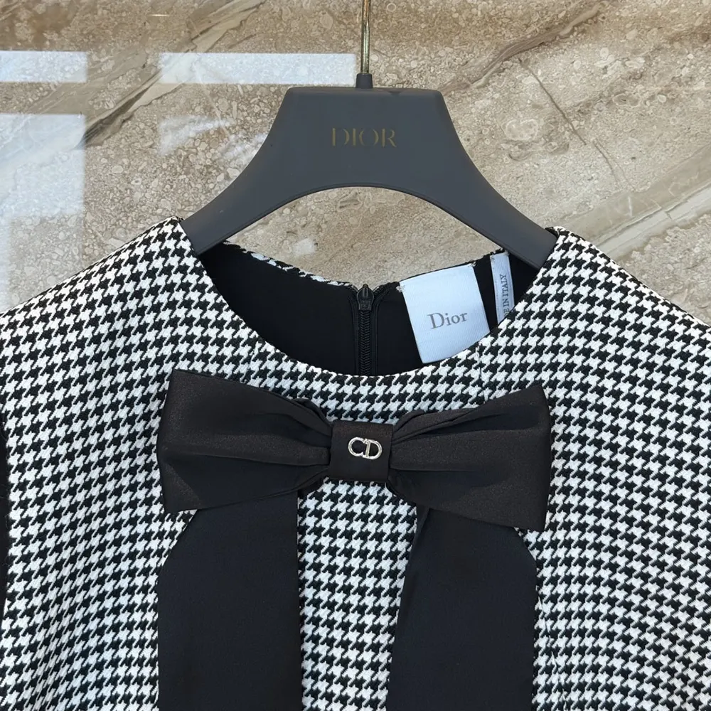 Dior Women Straight-Cut Short Dress Black and White Houndstooth Virgin Wool Blend - image 5