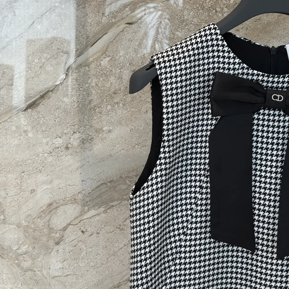 Dior Women Straight-Cut Short Dress Black and White Houndstooth Virgin Wool Blend - image 6
