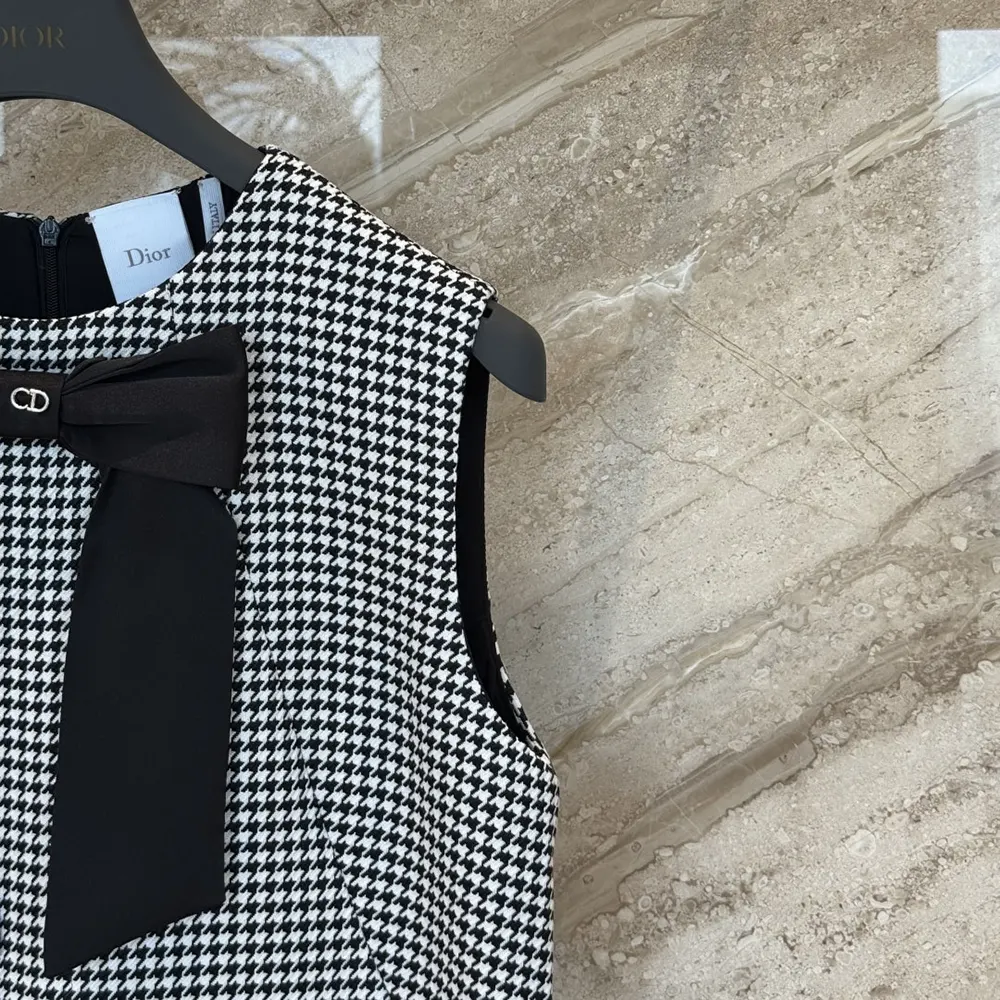 Dior Women Straight-Cut Short Dress Black and White Houndstooth Virgin Wool Blend - image 7