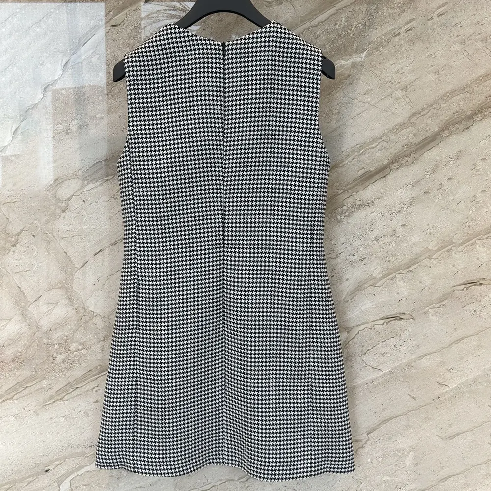 Dior Women Straight-Cut Short Dress Black and White Houndstooth Virgin Wool Blend - image 4