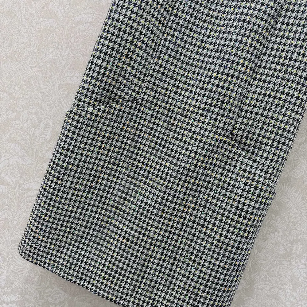 Dior Women Straight Dress Black and White Houndstooth Virgin Wool Blend with Multicolor Sequins - image 8