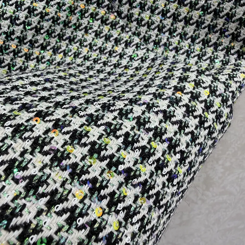 Dior Women Straight Dress Black and White Houndstooth Virgin Wool Blend with Multicolor Sequins - image 9