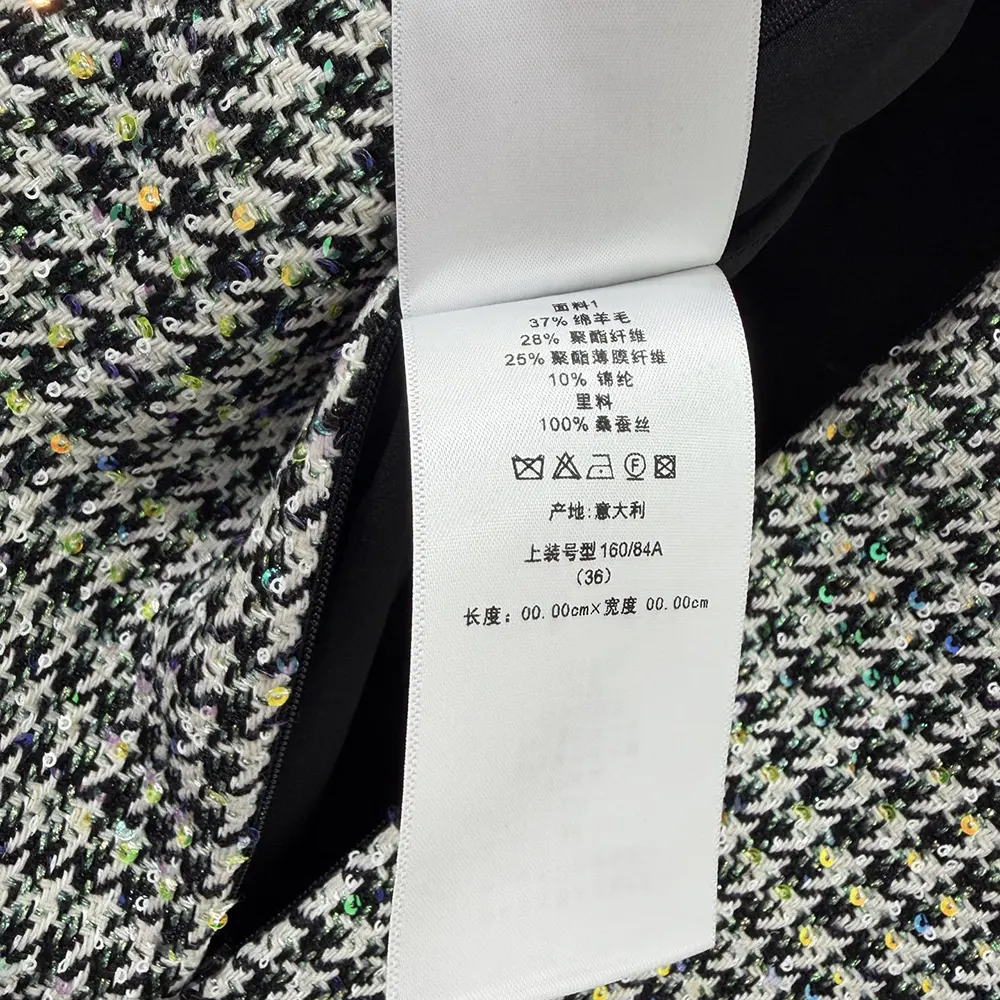 Dior Women Straight Dress Black and White Houndstooth Virgin Wool Blend with Multicolor Sequins - image 10