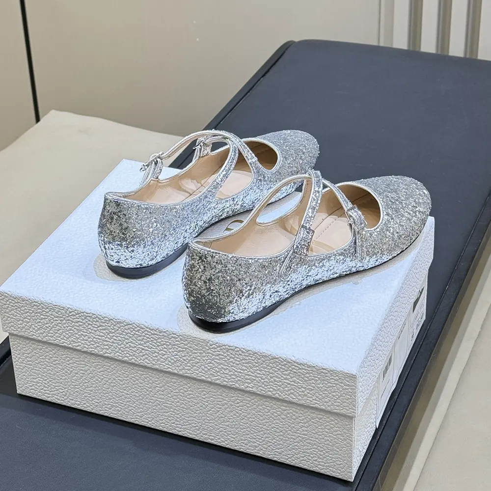 Dior Women Very Dior Ballet Flat Silver-Tone Laminated Lambskin and Glitter - image 5