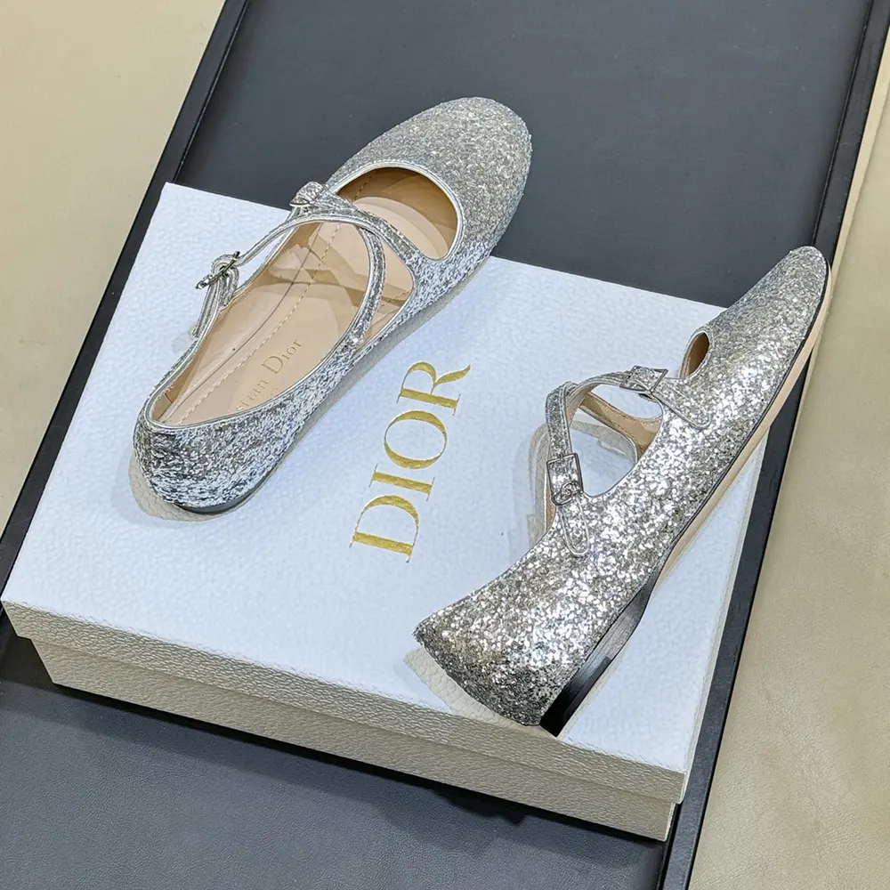 Dior Women Very Dior Ballet Flat Silver-Tone Laminated Lambskin and Glitter - image 7