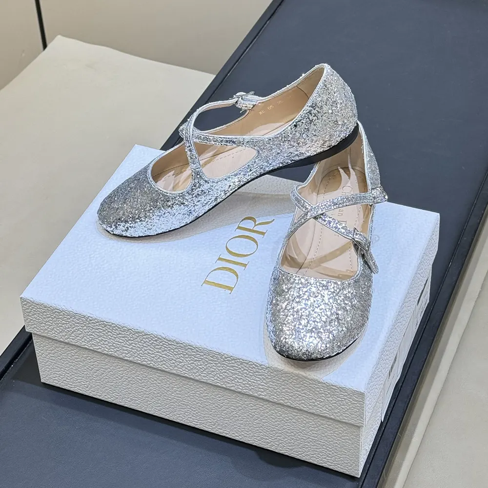 Dior Women Very Dior Ballet Flat Silver-Tone Laminated Lambskin and Glitter - image 4