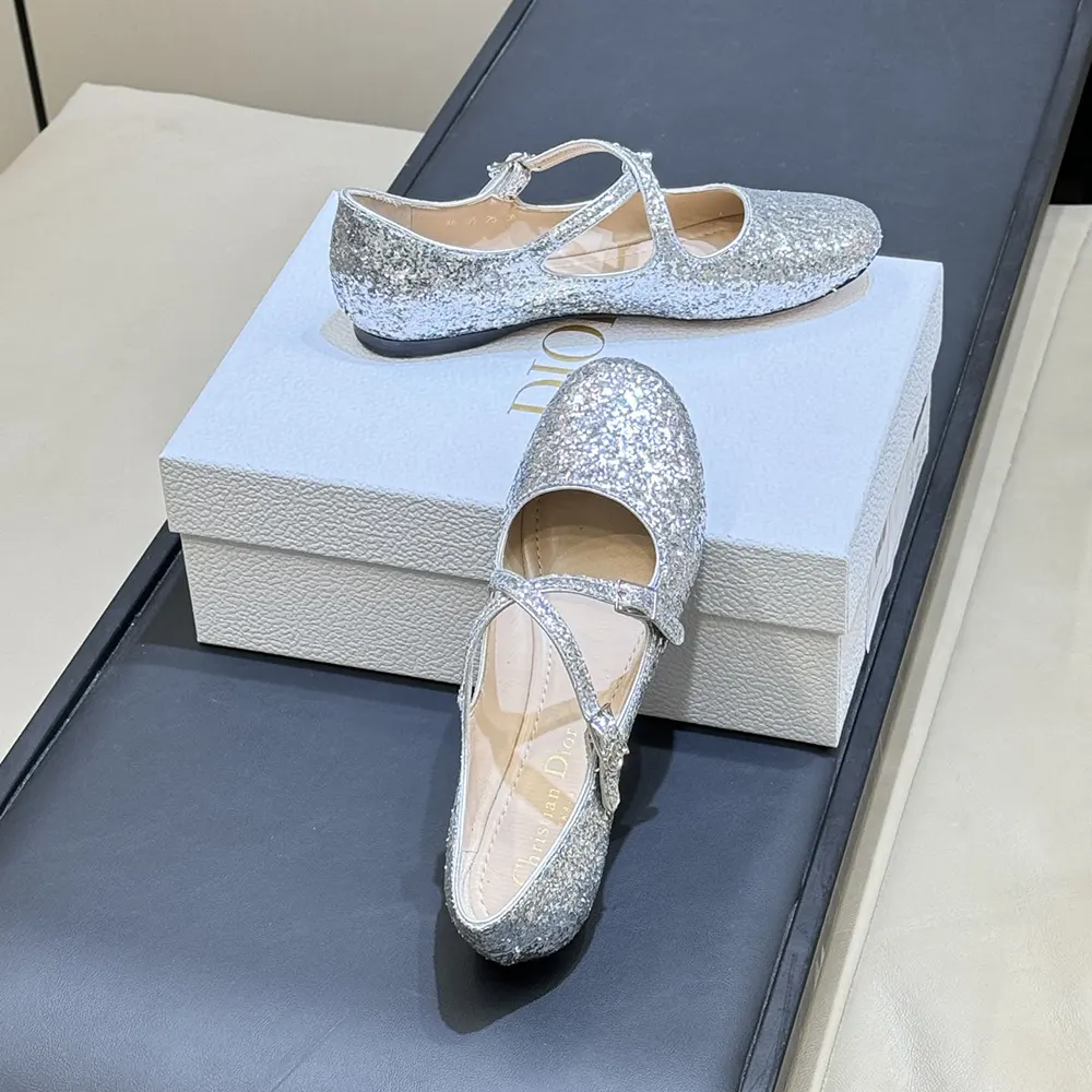 Dior Women Very Dior Ballet Flat Silver-Tone Laminated Lambskin and Glitter - image 6