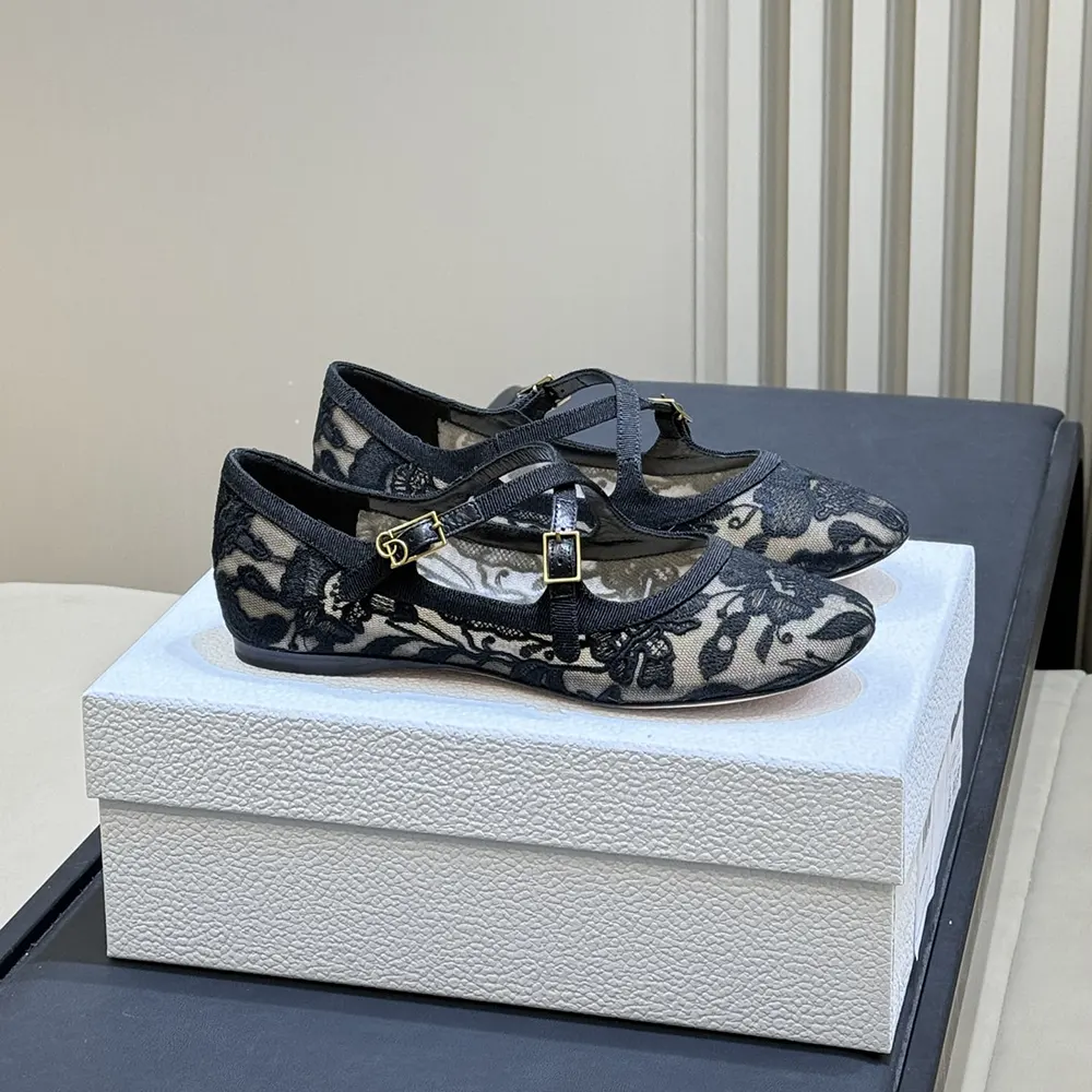 Dior Women Very Dior Ballet Flat Transparent Mesh Embroidered with Black Millefiori Motif - image 6