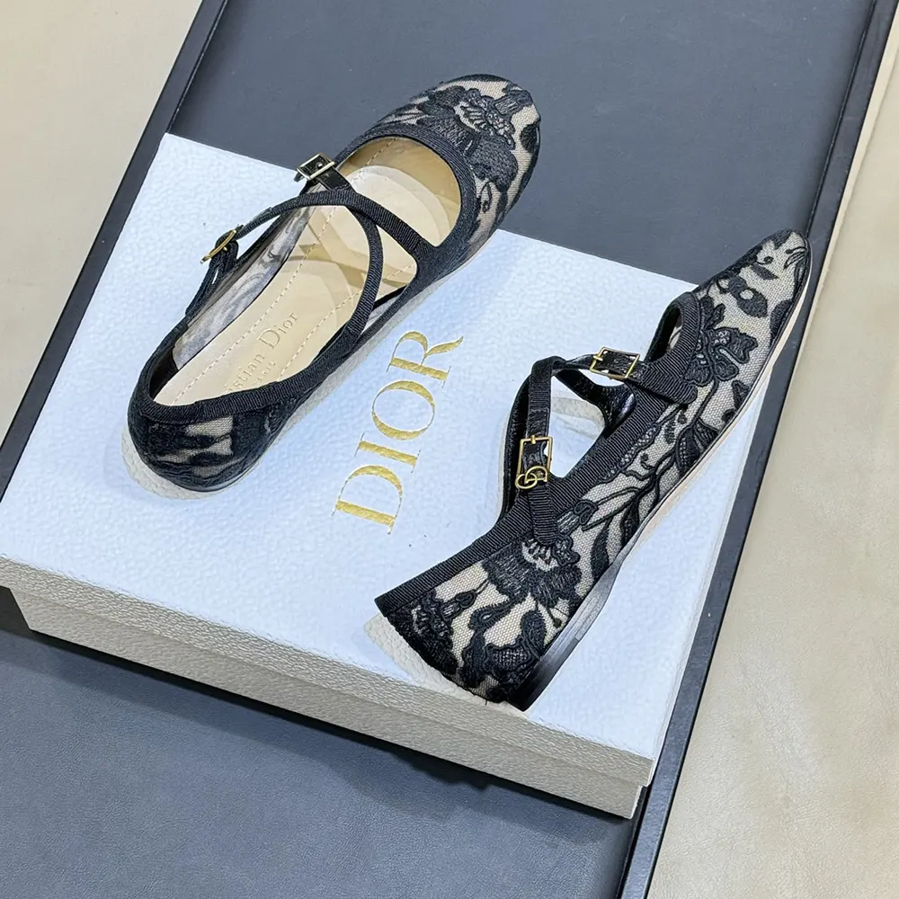Dior Women Very Dior Ballet Flat Transparent Mesh Embroidered with Black Millefiori Motif - image 4