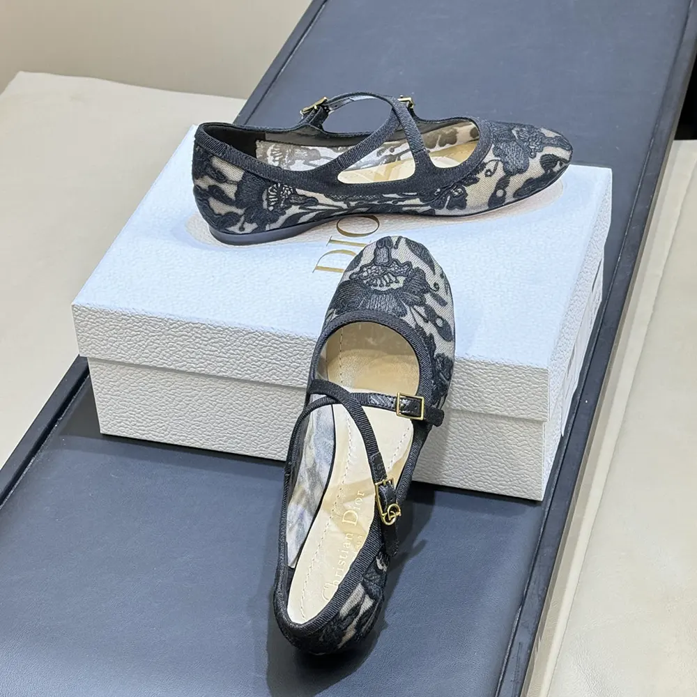 Dior Women Very Dior Ballet Flat Transparent Mesh Embroidered with Black Millefiori Motif - image 5